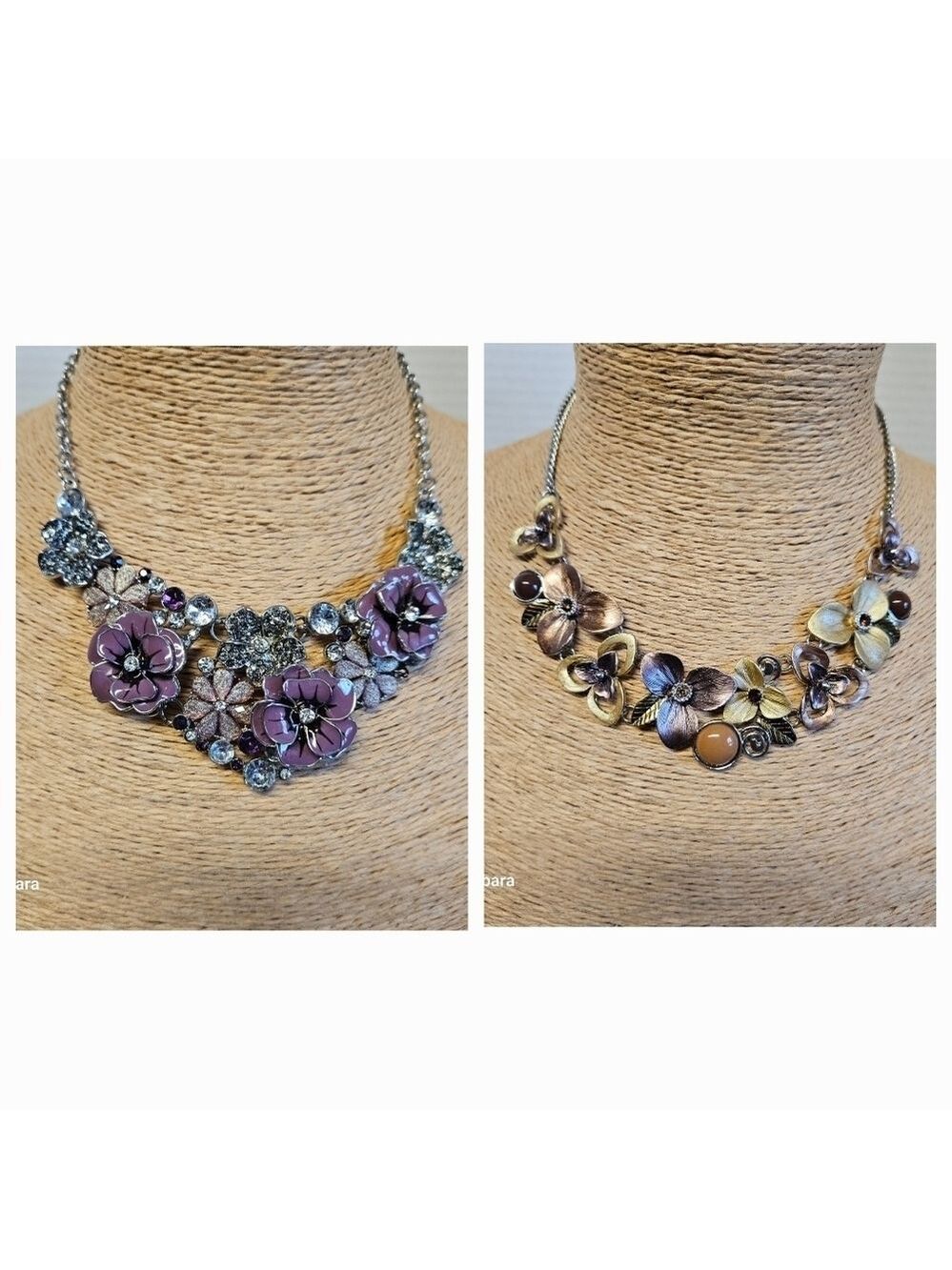 2 Metal 2D Purple and Silver Floral Necklaces